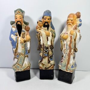 Chinese Gods of Fortune, Prosperity and Longevity figurines Vintage Set of 3